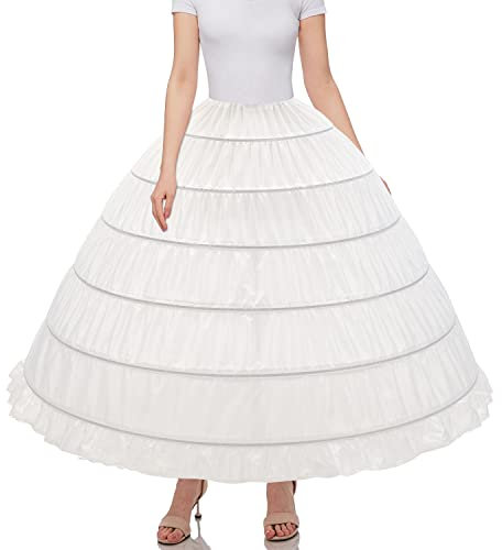 Aprildress Petticoat Unterrock Damen Lang Weiß 6 Reifrock Fluffy Crinoline Underskirt für Brautkleid Ballkleid DE-PPT360