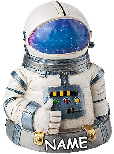 alles-meine.de GmbH große Spardose - Motivwahl - Astronaut - Weltraum - incl. Name - mit Verschluss - 14 cm - stabile Sparbüchse aus Kunstharz/Polystone - Sparschwein - für Kin..