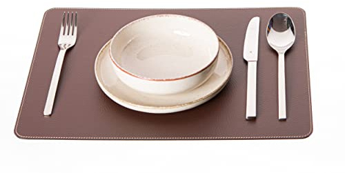 Nikalaz 1 Stück Platzdeckchen aus recyceltem Leder, Platzset, Platzmatte, Tischset (45.7 x 33.02 cm, Braun)