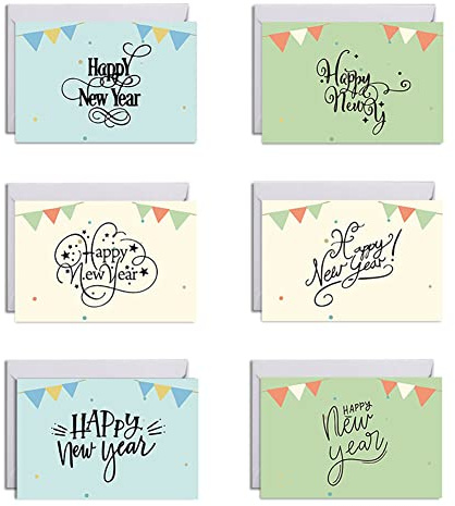 Dusenly Grußkarten zum neuen Jahr, mit Umschlägen und Aufklebern, Neujahrskarten für Neujahrsgeschenk und Geschenke, 6 Stück
