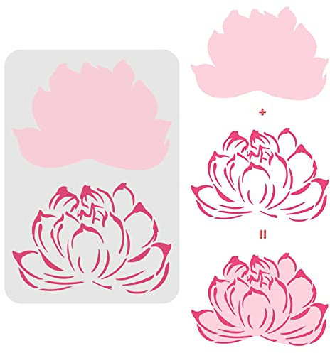 FINGERINSPIRE Mehrlagige Lotus-Schablone 29,7x21cm Kunststoff-Lotusblumen-Zeichnung Malschablonen Lotusblüten-Schablonen Blumenmuster Wiederverwendbare Schablonen zum Malen auf Holz Wand und Fliesen