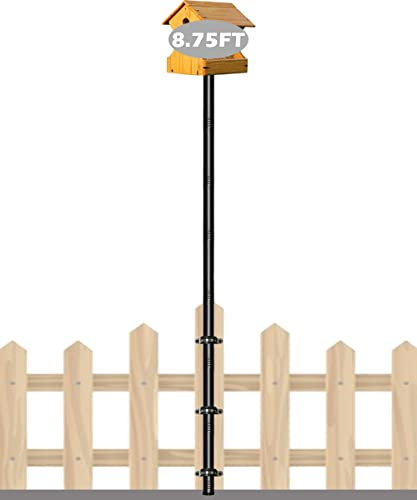 Garbuildman 105 Zoll Vogelfutterstation Stange Kit, Heavy Duty Vogelhaus Stange Set für Deckzaun oder Terrassengeländer, Mattschwarz, 1 Packung