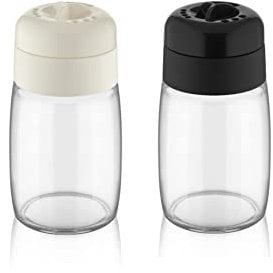 SECEN London - 2 Pieces Black Pepper and Salt Shaker, Salt and Pepper Shakers Set, BPA Free Plastic Cover, Ground Salt/Pepper, Stainless Steel, Clear for Kitchen, BBQ, Restaurant