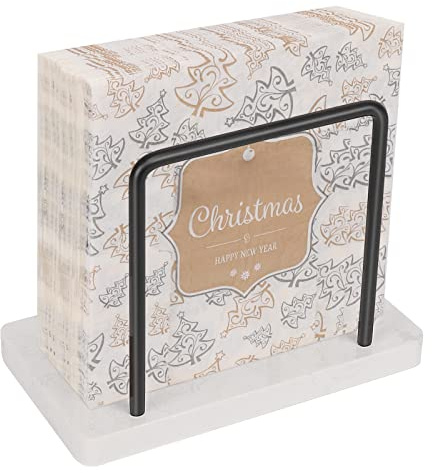 Livabber Napkin Holder, Metal Napkin Storage Modern Freestanding Tissue Paper Dispenser for Table Kitchen Countertop (Marble Base, Black)