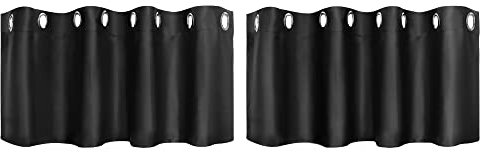 PiccoCasa 2er Set Vorhang Blickdicht Gardinen mit Ösen Verdunkelungsvorhang Kurz Scheibengardine Bistrogardine Modern für Küche Büros Wohnzimmer Schlafzimmer Schwarz 38H×132B cm