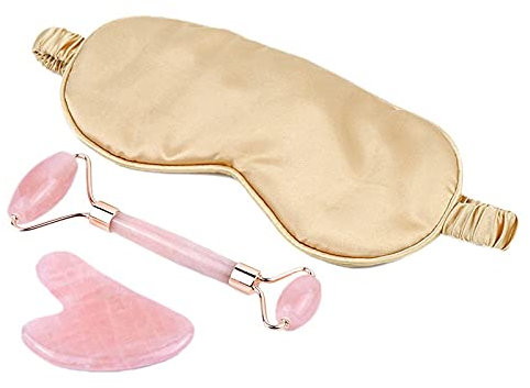 Zunedhys Jade Roller Werkzeuge Set mit Blackout Maske Anti-Altern Quarz Roller MassagegeräT Jade Roller für die Gesichtspflege