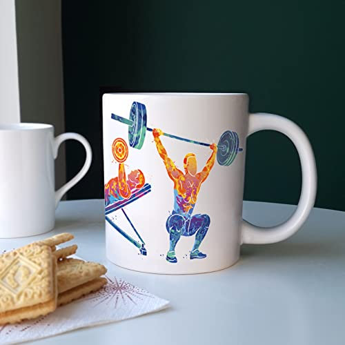 Purely Home Extra Large Big Gym Fitness Mug Weight Lifting Themed Abstract Paint Effect - Jumbo White Coffee/Tea Gift for Fitness Lovers