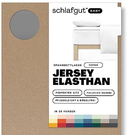 Schlafgut Easy Jersey Elasthan Topper Spannbettlaken 140x200 bis 160x220 Grey Mid, Spannbetttuch aus superweicher Baumwolle mit Elasthan