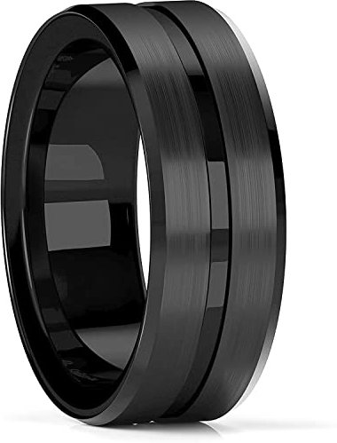 PULABO Mode 8mm Herren Schwarz Wolfram Ehering Ringe Schwarz Groove Abgeschrägter Rand Verlobungsring Herren Valentinsgrußgeschenk langlebig