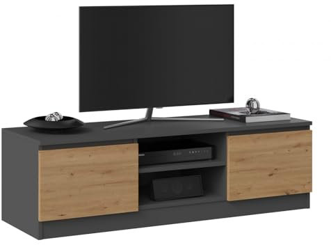 CDF Mobile TV 120 | Colore: antracite – rovere Artisan | Moderno tavolo televisivo | Ripiani per dispositivi audio/video | Spazio per piccoli oggetti | Ideale per soggiorno, camera da letto |