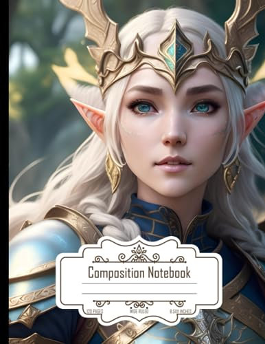 Composition Notebook Wide Ruled: Elf in Medieval Europe & Skyrim, Magical Anime Style, 8.5x11 Inches, 120 Pages