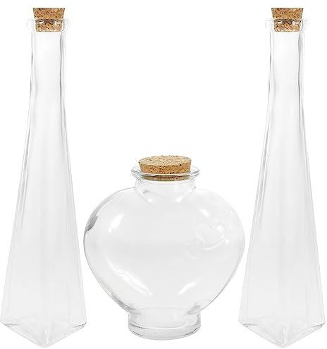 Warmhm 3-teiliges Set dekorative Glasflaschen mit Korken, transparente Turm- und herzförmige Glasgefäße, dekorative Bonbonschalen, treibende Flasche, Wunschflasche für Hochzeiten