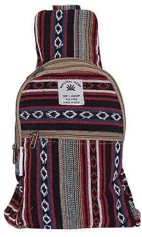 Marubhumi Kleiner Hanf-Rucksack, Umhängetasche, Himalaya-Tasche, verstellbarer Riemen, für Damen und Herren, leichter Tagesrucksack