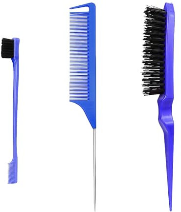 3-Teiliges Haarkamm, Doppelkantenkamm, Rattenschwanz Kamm, Borsten Haarschnitt Haarkamm, Friseur Kamm Haarbürste, für Friseurin, Home(Blau)