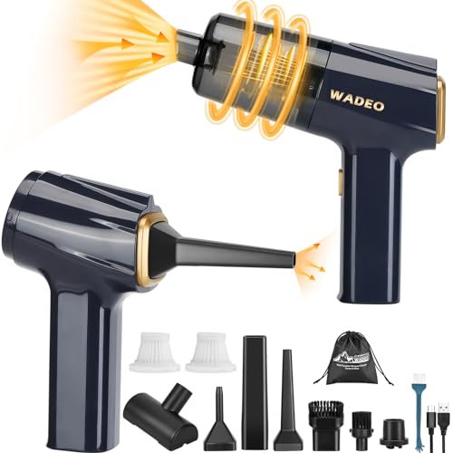 WADEO 12000PA Aspirapolvere Portatile con Motore Brushless e Ultra Aspirazione, Aspirapolvere per Auto Aggiornato con Luce LED, Mini Aspirapolvere Senza Fili 3 in 1 Power Bank per Auto, Casa, Tipo C
