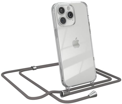 EAZY CASE Handykette kompatibel mit iPhone 15 Pro Max Handyhülle mit Umhängeband, Handykordel mit Schutzhülle, Silikonhülle, Hülle mit Band, Stylische Kette für Smartphones, Anthrazit