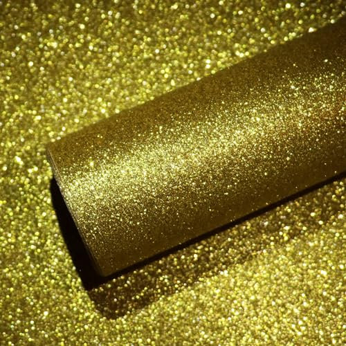 VEELIKE Gold Sparkle Wallpaper Glitter Contact Paper for Furniture Sticker Sticky Back Plastic Roll Vinyl Wrap for Kitchen Cupboards Lining Paper for Drawers Vinyl Cabinet Cover Bedroom 40cm×300cm
