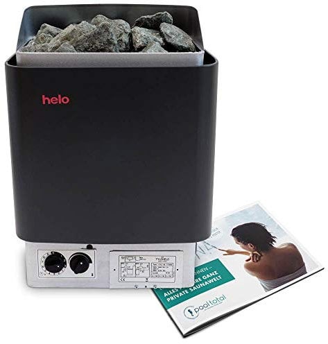 POOL Total Helo Saunaofen Cup 80 STJ | 8,0 kW 400 V | Mit eingebauter Steuerung | Wandmontage | Wandbefestigungsmaterialien enthalten | Inkl. 20 Kg Saunasteine Ø 5-15 cm