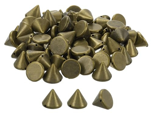 QUARKZMAN 200 Stück Acryl Spike Kegelnieten, 8x10mm Flache Rückseite zum Aufnähen oder Aufkleben, Punk Spike Perlen für Kleidung, Schuhe, Taschenverzierung (Bronze Ton)