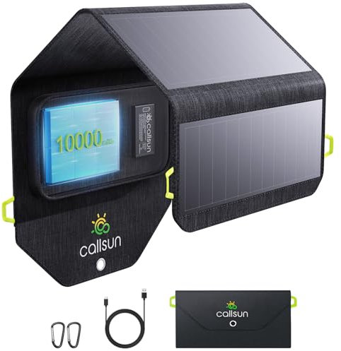 Callsun 28W Portable Solar Panel with 10000mAh Battery,Backpacking Solar Panel for Camping Hiking,Foldable Solar Charger USB-A and Type-C Compatibility with iPhone iPad Samsung Galaxy