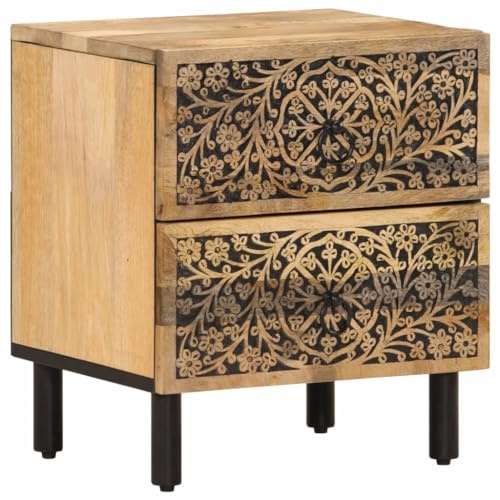 vidaXL Nachttisch, Nachtschrank mit Eisenbeinen, Nachtkommode mit 2 Schubladen, Nachtkonsole Nachtkästchen Beistelltisch, Massivholz Mango