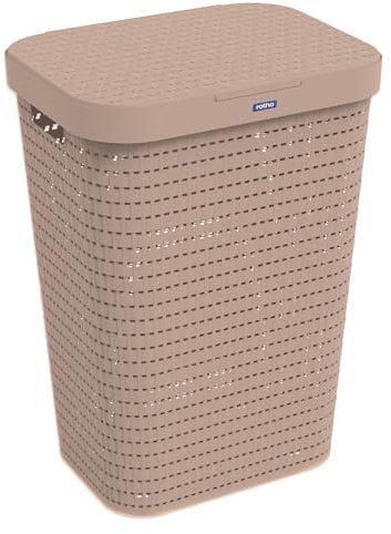 Rotho COUNTRY Wäschekorb mit Deckel ROSA in Rattan-Optik - Wäschesammler Wäschebox, BPA FREI - Laundry Baskets Hamper - Wäsche Korb Wäschepuff - Schmutzwäschebehälter 55L (42x32,2x57,7cm)