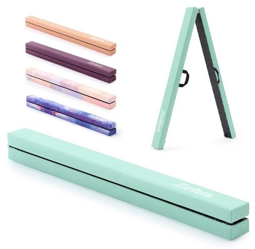ZELUS Schwebebalken Kinder 270 cm(9ft.) Klappbarer Gymnastik Balance Balken aus Eva-Schaum & Holz Übungsbalken mit Tragegriffen Balancierbalken mit erhöhten Füßen (Grün)