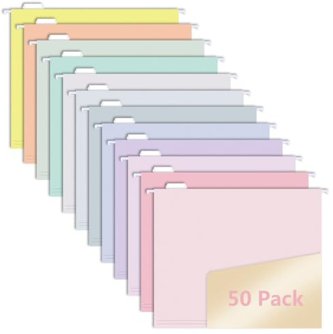 50pcs MagDurnus Hanging File Folders, Pastel Color Design,Letter Size with 1/5 Adjustable Cut Tabs, Assorted 12 Styles,Decorative,Drawer,Desk and Cabinet Use