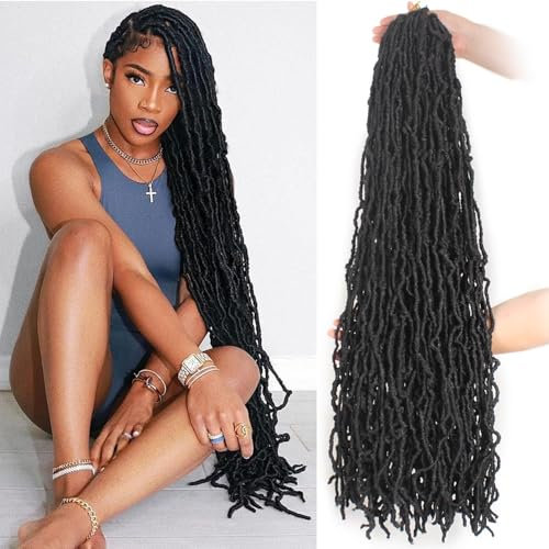 Xtrend 7 Packs 30 Pouces Nu Faux Locs Crochet Cheveux Longs Brun Foncé Pré-bouclé Gypsy Locs Crochet Cheveux Synthétique Déesse Faux Locs Tresses Extensions de Cheveux 1B#