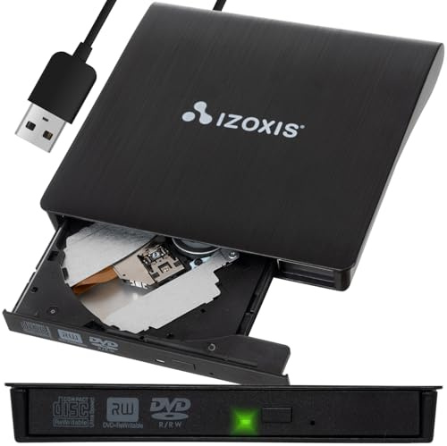 Izoxis Externes CD/DVD-Laufwerk USB 3.0 Typ-C Kompakt Tragbar Plug & Play Windows 98, SE, ME, 2000, XP, Vista, Windows 7, 8, MAC OS 9.X/ 10.X/Linux 24351