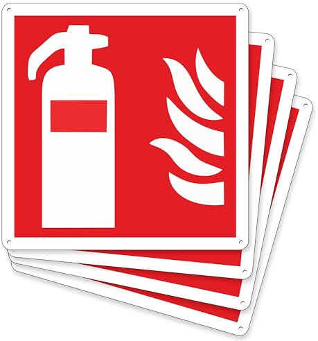 pubblimania 4 extintor | Cartel de emergencia y seguridad de aluminio compuesto metal 3 mm de grosor (14,5 x 14,5 cm) (4 carteles extintor)