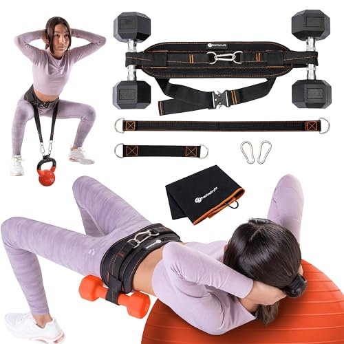 Hip Thrust Belt für Damen & Herren - Heavy Duty Gesäßtrainingsgerät für Hantel, Kugelhantel & Platten bis zu 136 kg - Gewichteter Dip Belt - Hip Thrust Band für Zuhause & Fitnessstudio