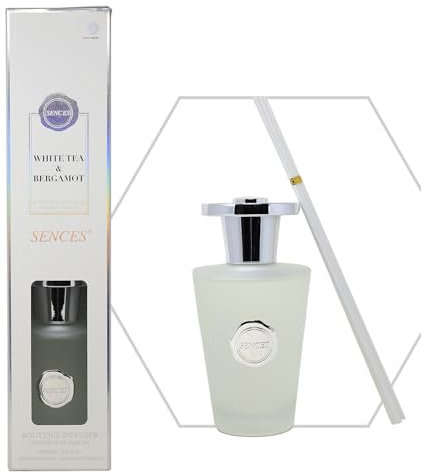 Sences 1000ml Reed Diffuser White Tea & Bergamot with 55cm Reeds, Perfume Bottle Design, Long-Lasting Scent, Gift Boxed