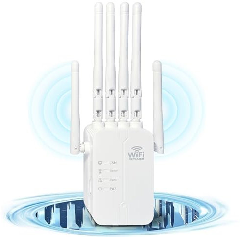 Répéteur WiFi, amplificateur WiFi, puissant répéteur WiFi (avec 6 antennes puissantes) 2 ports LAN, répéteur WiFi pour la maison et lebureau, mode routeur/AP Zone de couverture WiFi de300 mètrescarrés