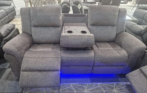 Berlin Fabric Electric Recliner Sofa With Cupholders, LED Lights And USB Charging Ports - Grey (3 Seater)