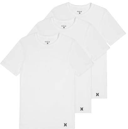 Hurley Men's 3 Pack Cotton Crewneck Short Sleeve T-Shirt, Bright White, Large