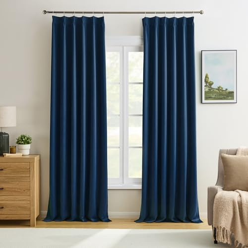 KEQIAOSUOCAI Marineblaue Verdunkelungsvorhänge, 238 cm lang, 2 Paneele, Raumverdunkelung, Wohnmobil-Vorhang für Spielzimmer, Schlafzimmer, weiche Mikrofaser, Seide, virale Fenstervorhänge mit Haken