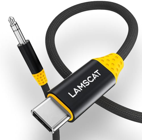 LAMSCAT Aux - Cavo USB C 1,2 m, USB C a 3,5 mm, per iPhone 16/15/15pro/15plus/15pro max, Galaxy S24/S23/S22, Huawei, cuffie Home/Car Stereo (Nickel, nero)