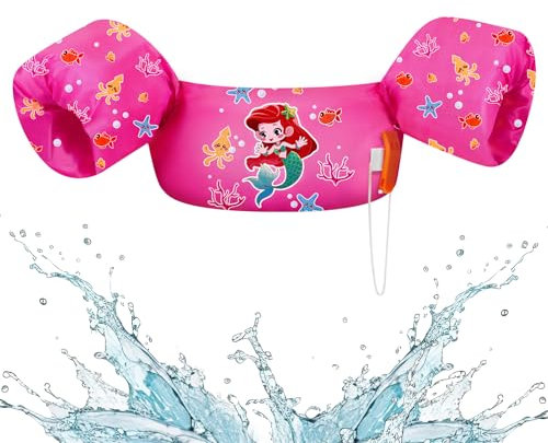 HeySplash Chaleco de Natación para Niños, Manguitos Flotantes para Nadar Piscina Flotadores de Brazos Duraderos con Banda Ajustable y Hebilla Segura para Niños de 10-20 kg, Sirena Magenta