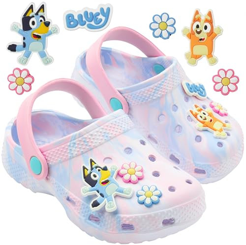 Bluey Zuecos Clogs Zapatillas Niña y Pequeños Adornos Correa Trasera Bingo Sandalias Verano para Casa Playa Piscina Jardín (28 EU, Bluey Tie Dye)