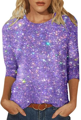 Top con paillette, da donna, slim fit, con brillantini, per matrimoni, per feste e feste, A-Lilla, XL