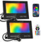 MEEKBOS 2 Stück RGB LED Strahler Outdoor 50W,RGB Flutlicht Mit Bluetooth APP Und Fernbedienung,IP66 Wasserdicht Farbwechsel Dimmbar Fluter Außen für Garten,Partys, Halloween, Ostern