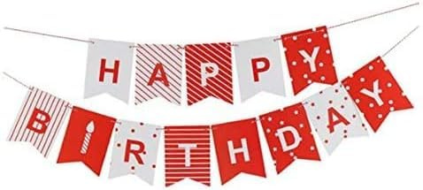 Codulu Pancarta de papel de feliz cumpleaños con cuerda roja y blanca para fiesta
