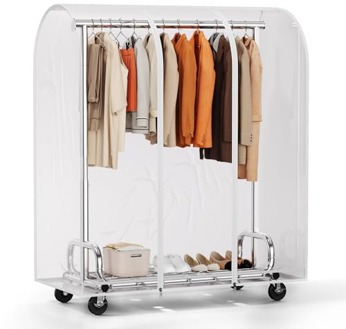 HOKEEPER Kleiderständer auf rollen mit Abbeckung Schwerlast Kleiderständer mit Kapuze,ausziehbare Kleiderstange zum Aufhängen von Kleidung