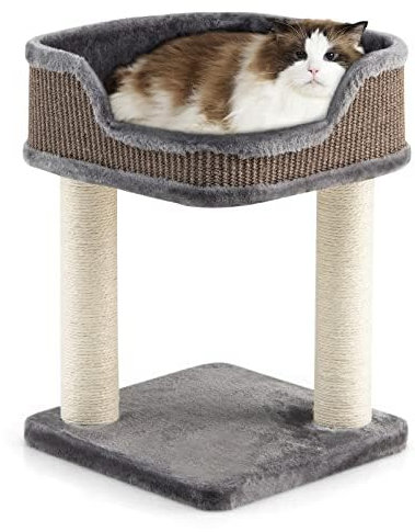 FANTASK Rascador pequeño para Gatos con Asiento de Peluche Grande, árbol rascador para Gatos, Madera