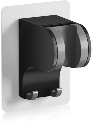 JONKEAN Duschkopfhalterung ohne Bohren, 3M Kleber Handbrause Halterung, 45° Verstellbare Duschbrause Halterung, Duschhalterung, Dusche Brausehalter mit 2 Haken (2.Schwarz, 1 Stück)