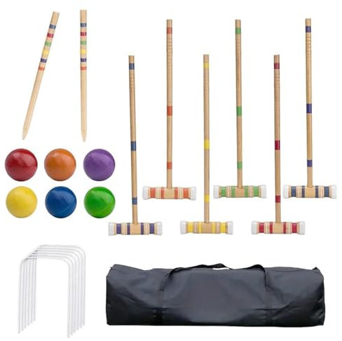 Nixiara Krocket -Set - 6 Spieler Outdoor Family Games | Tragbares Holzsportset, Wiederverwendbares Outdoor -Sport -Kit Für Rasen, Hinterhof, Park