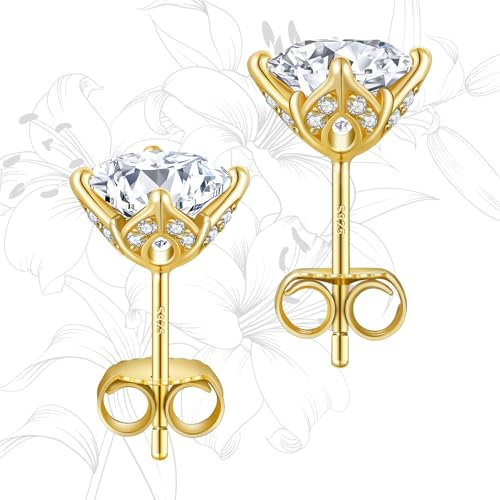 KRKC Moissanit Ohrringe, Moissanite Ohrstecker für Damen, 14K Gold Vergoldetes 925 Sterling Silber, Lilienblüten Design, 2 Karat D-Farbe VVS1 Hypoallergen, Geschenk für Frau Mutter Freundin Sie