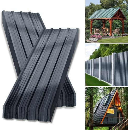ENNJING 24x Trapezblech-Wellblechplatten für Dach,129x46 cm = 7 m²,Verzinkt 0,25 mm,Rostresistent & Wetterfest Profilblech, Dachblech, Wellblech für Gerätehaus Carport Gartenhaus Gartenlaube,Anthrazit