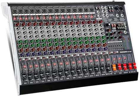 MIZISNR 16-K-Audio-Mixer, professionelles Sound-Mischpult mit 99 DSP-Effekten, 7-Band-EQ-Digital-DJ-Mixer-Konsole mit USB-Bluetooth-MP3 für Aufnahme, unabhängige 48-V-Power- und Stummschalttaste